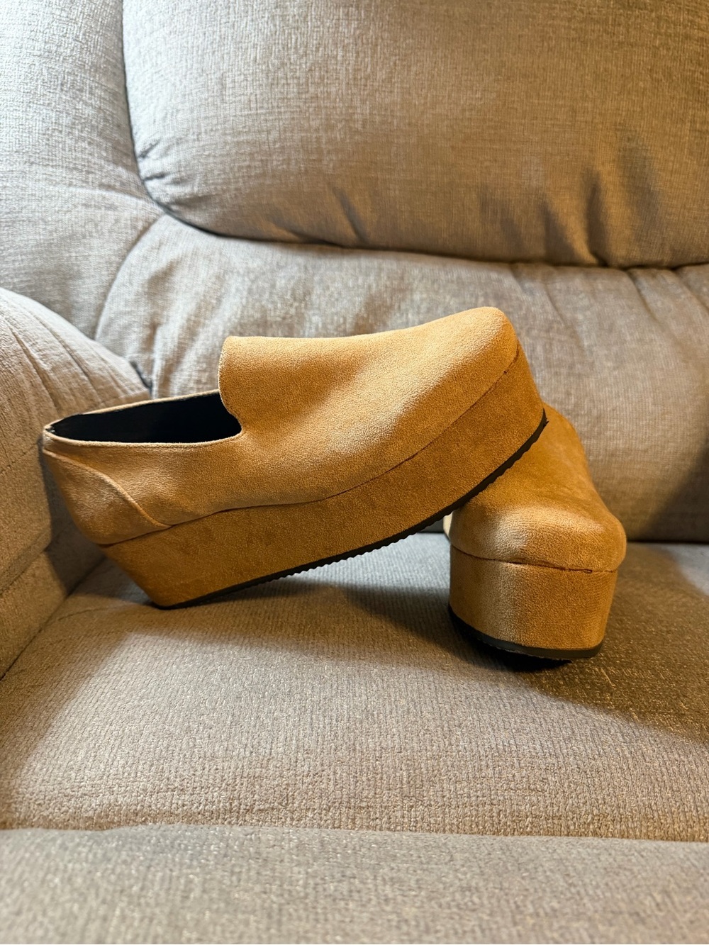 Platform Loafer Mules in Camel Suede